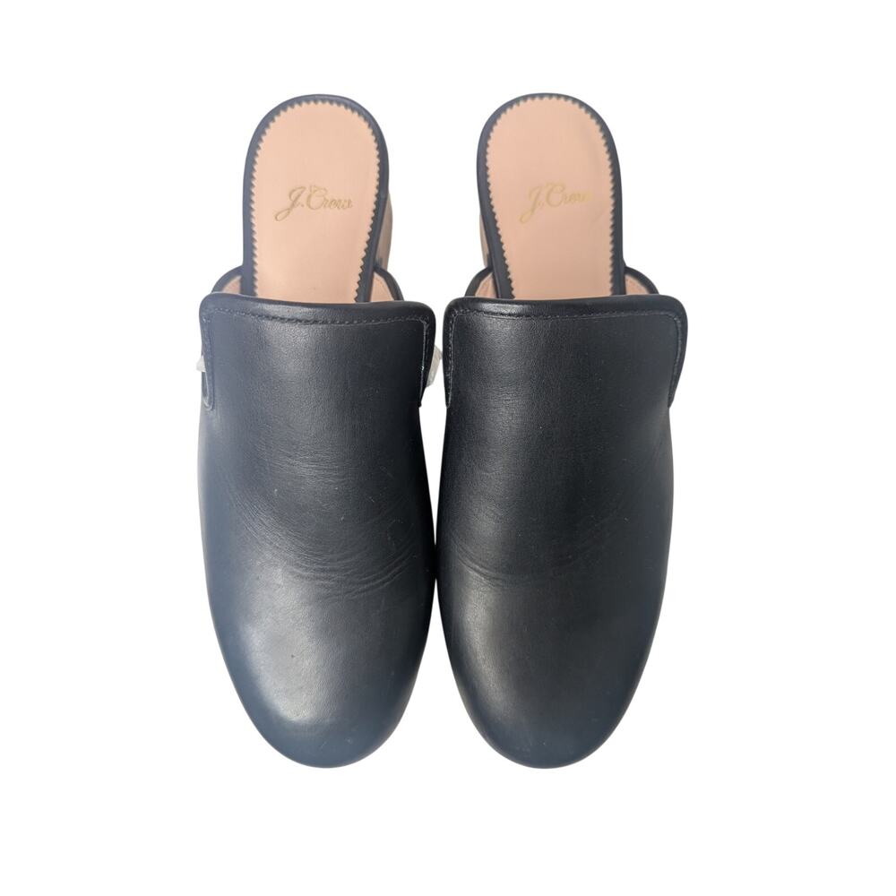 J Crew black slide on mules chunky heels studded size 8
